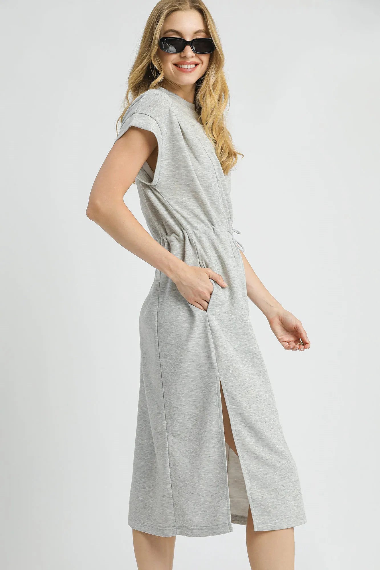 Umgee Side Slit Short Sleeve Midi Tee Dress Dresses - Casual Dresses
