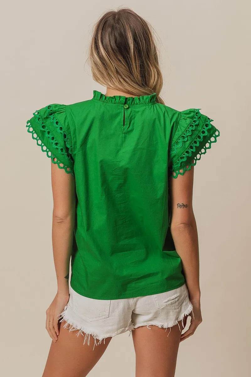 BiBi Solid Woven Circle Trim Ruffle Top - Shop Style & More | Fresh Looks, Everyday Deals & Free Shipping