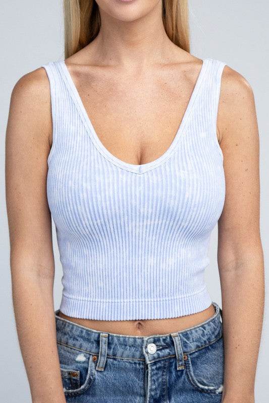 2-Way Neckline Washed Ribbed Cropped Tank Top - Shop Style & More | Fresh Looks, Everyday Deals & Free Shipping