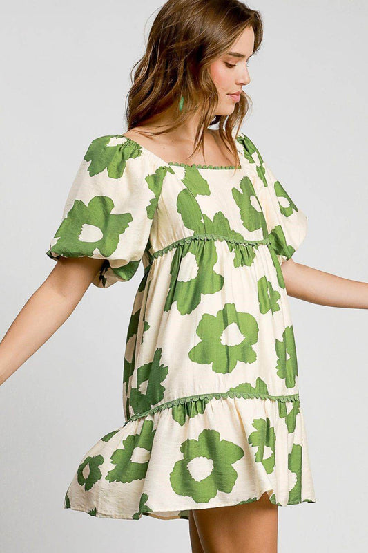 Umgee Full Size Contrast Floral Short Sleeve Mini Dress Plus Size - Shop Style & More | Fresh Looks, Everyday Deals & Free Shipping