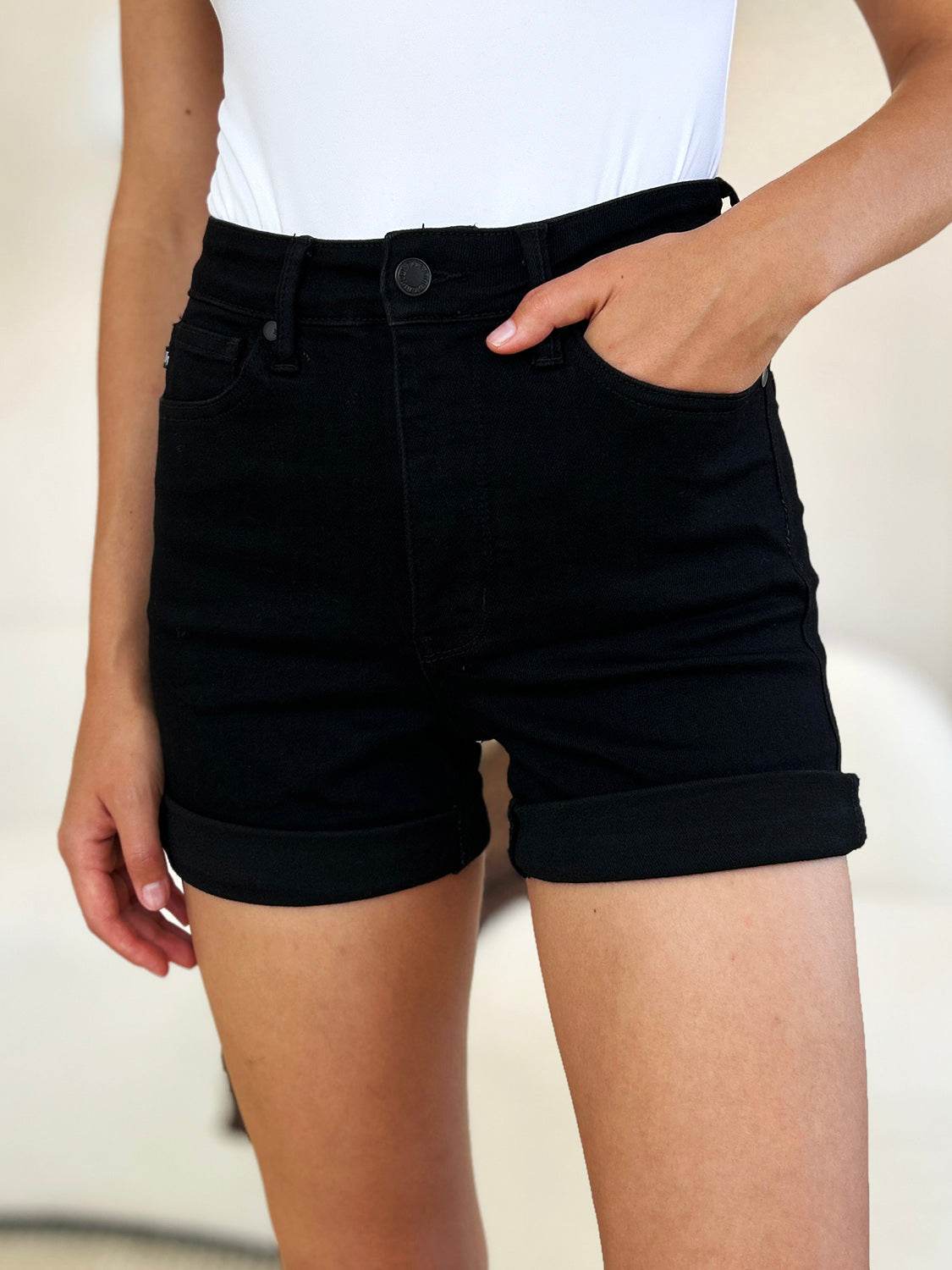 Judy Blue Full Size High Waist Tummy Control Cuffed Denim Shorts - Shop Style & More | Fresh Looks, Everyday Deals & Free Shipping
