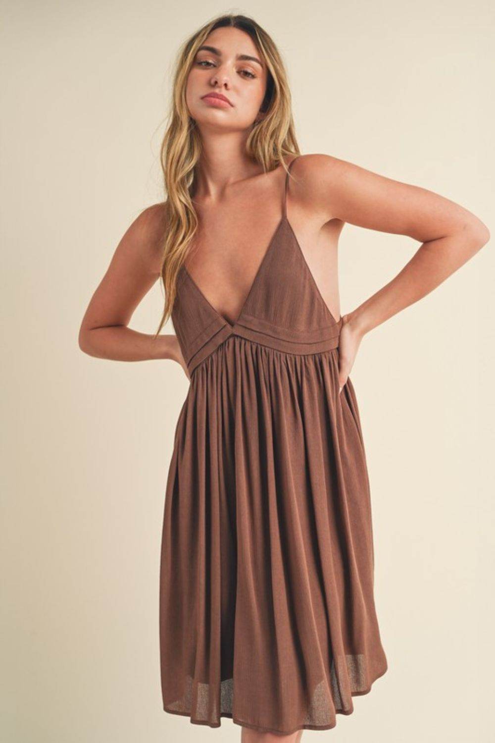 Aemi + Co Ruched Plunge Mini Cami Dress - Shop Style & More | Fresh Looks, Everyday Deals & Free Shipping