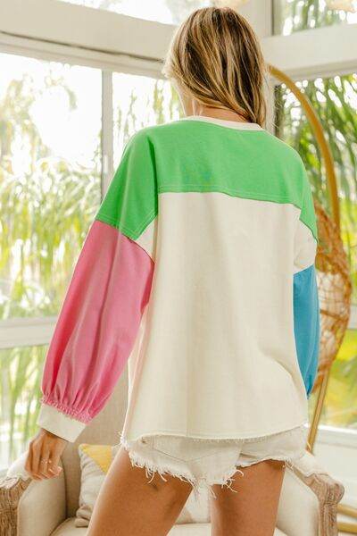 BiBi Color Block Patched Long Sleeve Top - Shop Style & More | Fresh Looks, Everyday Deals & Free Shipping