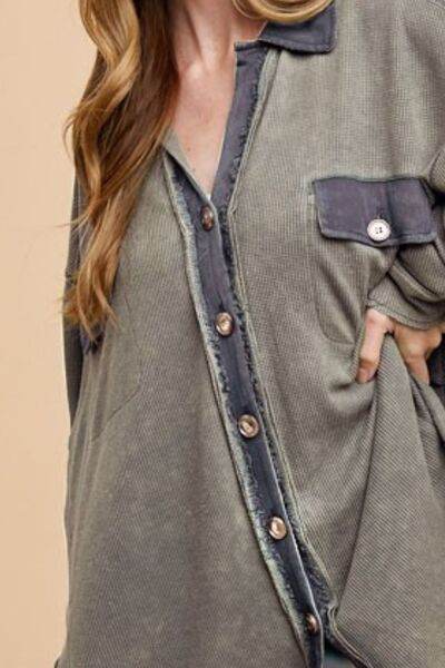 Annie Wear Waffle-Knit Mineral Washed Button Down Shirt - Shop Style & More | Fresh Looks, Everyday Deals & Free Shipping