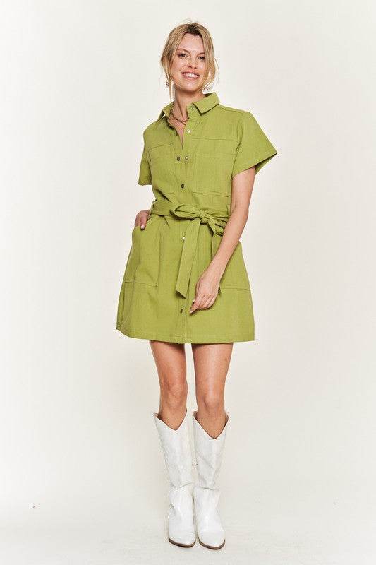 Belted cotton short dress JBJ1023 - Shop Style & More | Fresh Looks, Everyday Deals & Free Shipping