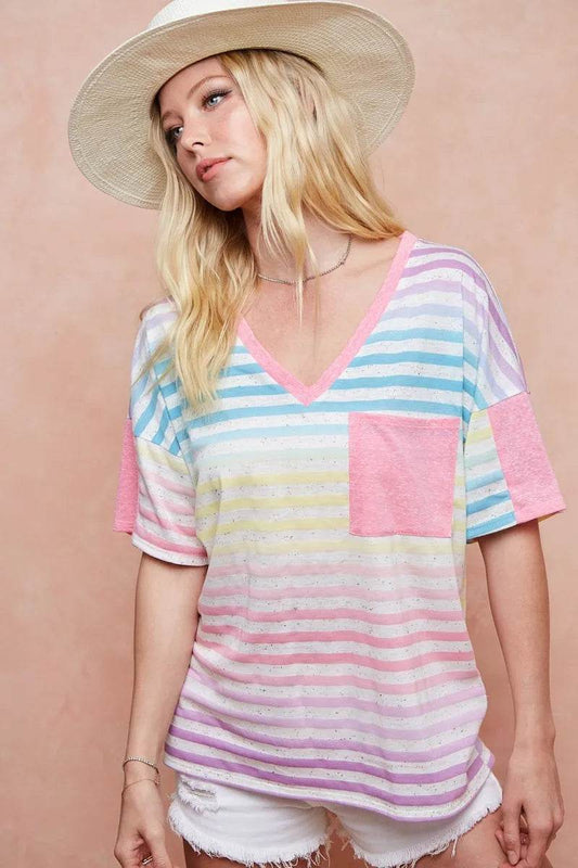 BiBi Rainbow Stripe Printed Triblend Knit Top - Shop Style & More | Fresh Looks, Everyday Deals & Free Shipping