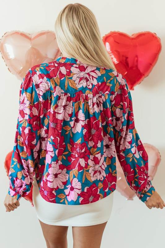 Taylor Floral Balloon Sleeve Half Buttons Blouse - Shop Style & More | Fresh Looks, Everyday Deals & Free Shipping