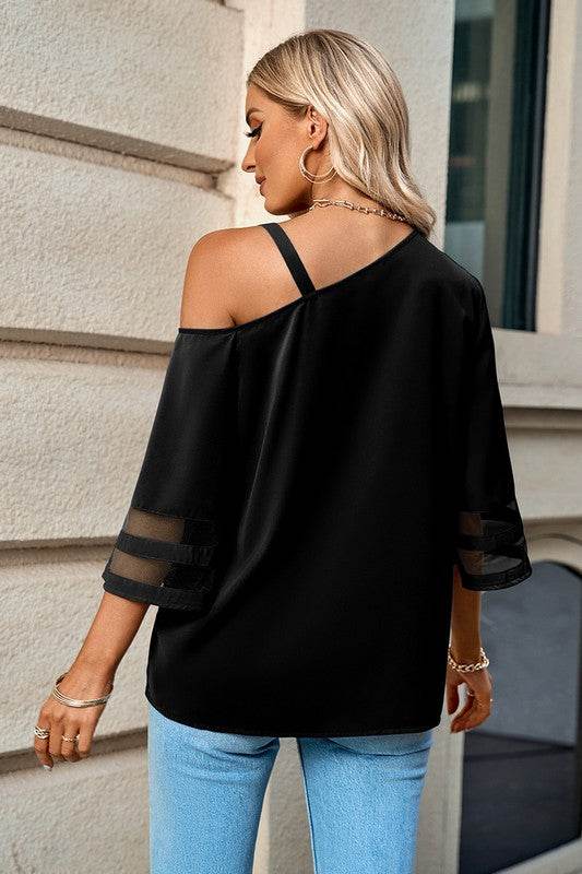 One Shoulder Lace Bell Sleeve Loose Tunic Shirt - Shop Style & More | Fresh Looks, Everyday Deals & Free Shipping