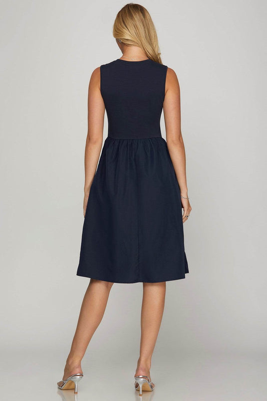 She + Sky Full Size Sleeveless Poplin Woven Midi Dress with Pockets Plus Size - Shop Style & More | Fresh Looks, Everyday Deals & Free Shipping