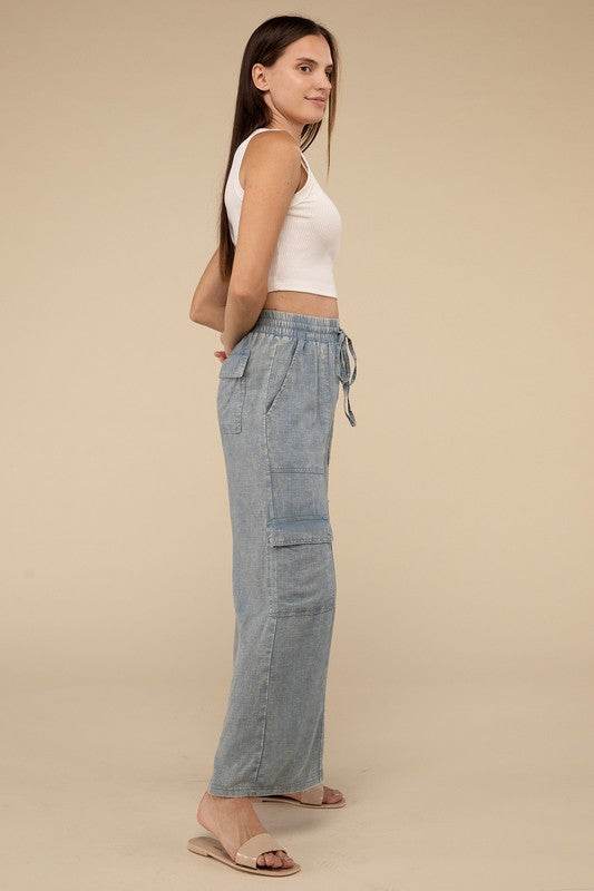 Washed Linen Elastic Band Waist Cargo Pants - Shop Style & More | Fresh Looks, Everyday Deals & Free Shipping