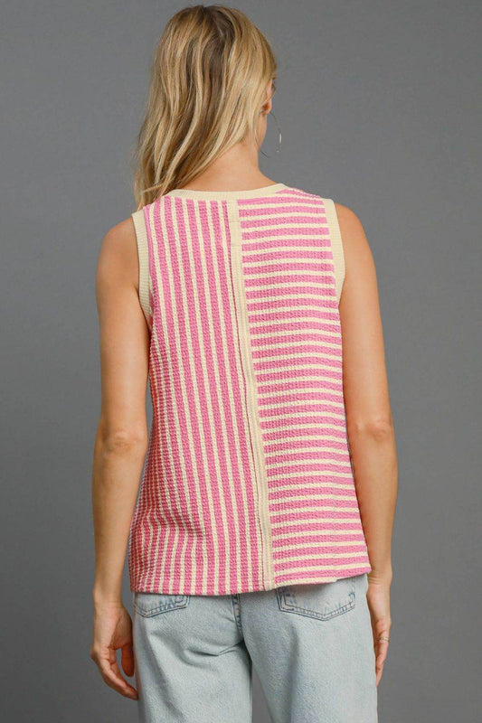 Umgee Round Neck Texture Striped Tank - Shop Style & More | Fresh Looks, Everyday Deals & Free Shipping