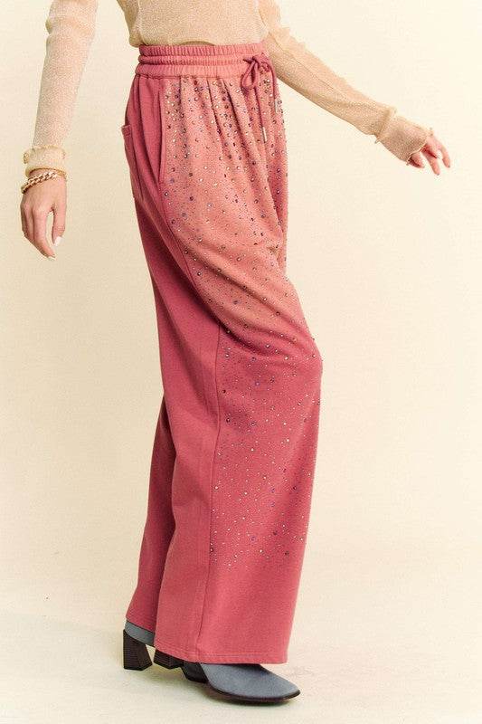 Davi & Dani Rhinestone Drawstring Wide Leg Pants - Shop Style & More | Fresh Looks, Everyday Deals & Free Shipping
