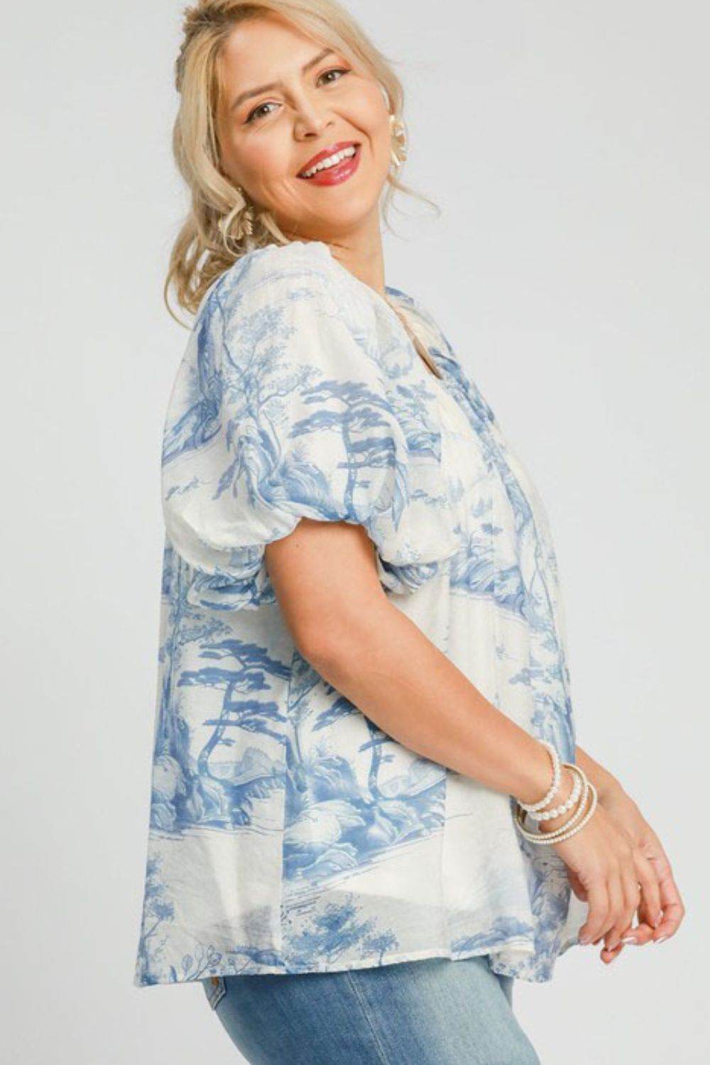 Umgee Full Size Two Tone Toile Print Top Plus Size - Shop Style & More | Fresh Looks, Everyday Deals & Free Shipping
