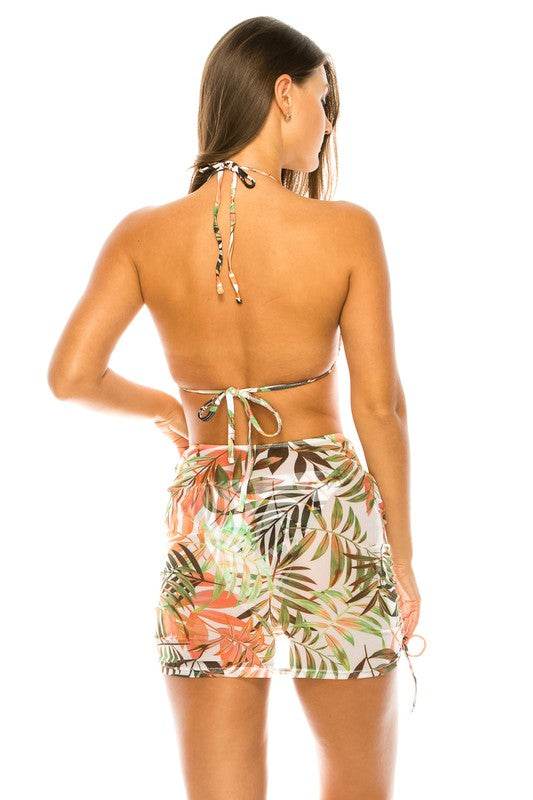 Three Pieces Set Cover-ups with Bikini Tropical Pr - Shop Style & More | Fresh Looks, Everyday Deals & Free Shipping