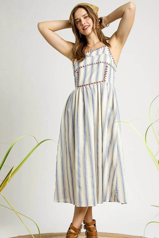 Umgee Striped Colorful Embroidered Trim Cami Dress - Shop Style & More | Fresh Looks, Everyday Deals & Free Shipping