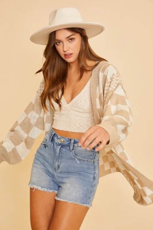 Annie Wear Checkered Open Front Drop Shoulder Cardigan - Shop Style & More | Fresh Looks, Everyday Deals & Free Shipping