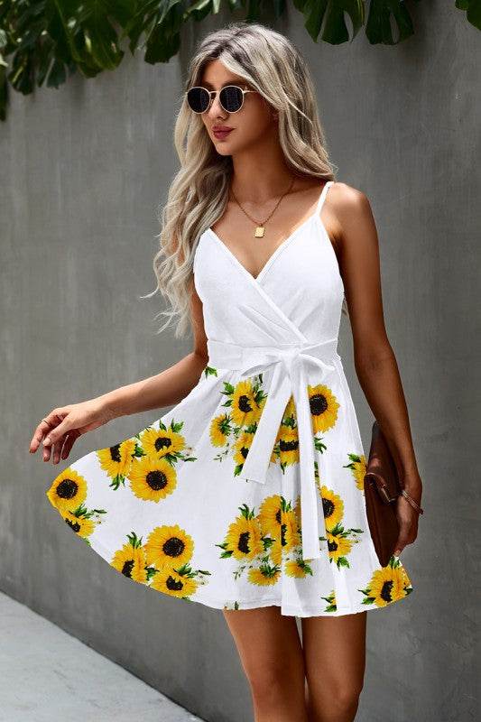 Floral V Neck Spaghetti Strap Belted Cami Dress - Shop Style & More | Fresh Looks, Everyday Deals & Free Shipping