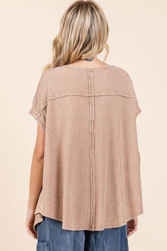 Mittoshop Mineral Wash Waffle Knit Pointed Hem Oversized Top - Shop Style & More | Fresh Looks, Everyday Deals & Free Shipping