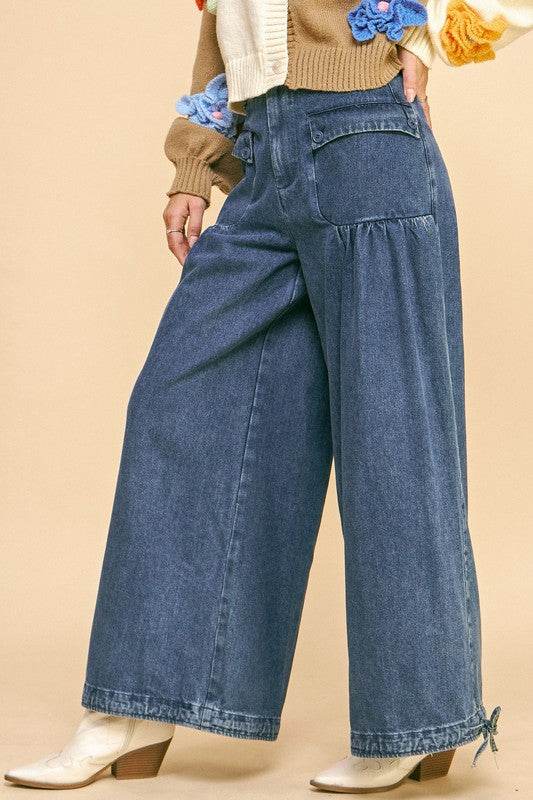 Davi & Dani Drawstring Hem Wide Leg Mid Rise Jeans - Shop Style & More | Fresh Looks, Everyday Deals & Free Shipping