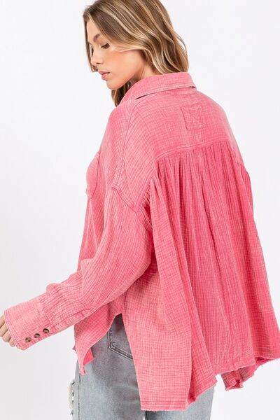 SAGE + FIG Frayed Hem Side Slit Button Down Shirt - Shop Style & More | Fresh Looks, Everyday Deals & Free Shipping