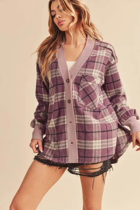 Aemi + Co Side Slit Patch Pocket Plaid Button Down Jacket - Shop Style & More | Fresh Looks, Everyday Deals & Free Shipping