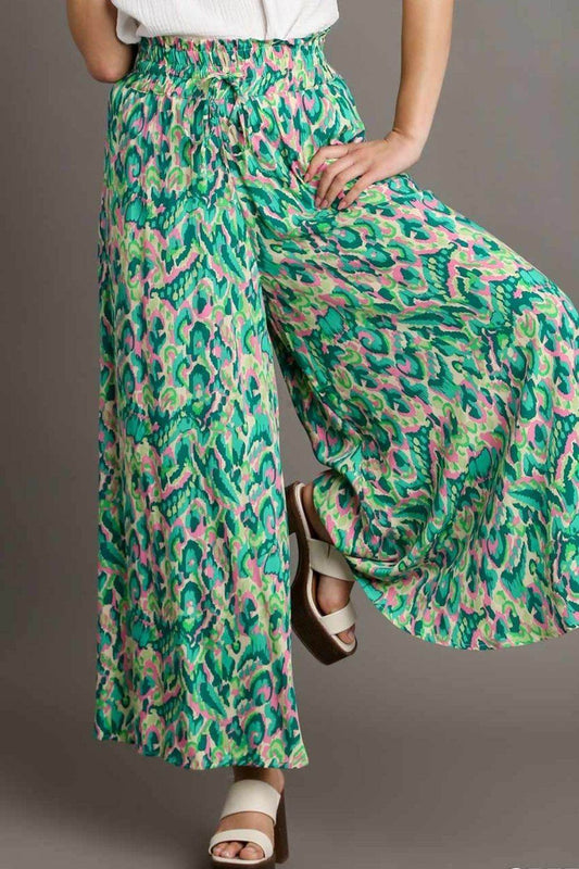 Umgee Full Size Mixed Print High Waist Wide Leg Pants Plus Size - Shop Style & More | Fresh Looks, Everyday Deals & Free Shipping