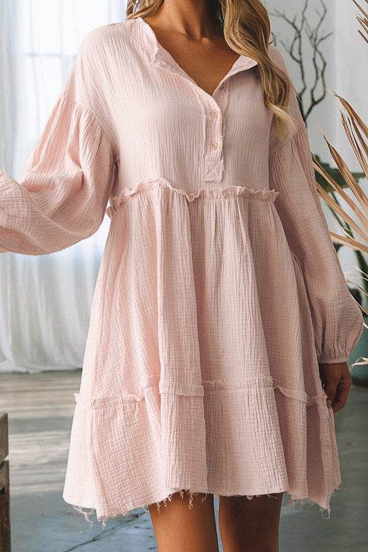 Women Crinkle Distressed Puff Sleeve Flared Dress - Shop Style & More | Fresh Looks, Everyday Deals & Free Shipping
