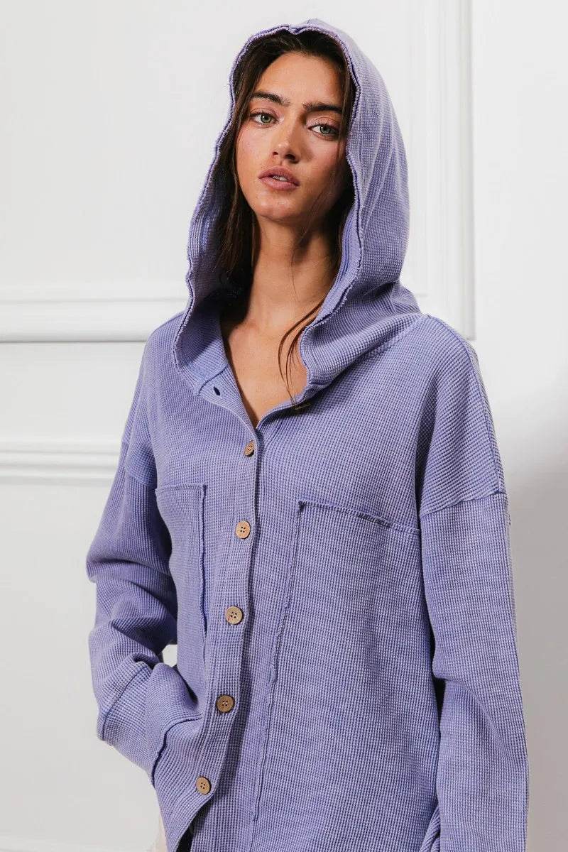 BiBi Washed Waffle Thermal Hooded Jacket - Shop Style & More | Fresh Looks, Everyday Deals & Free Shipping