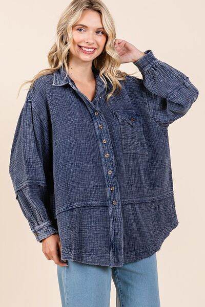 Mittoshop Textured Collared Neck Long Sleeve Shirt - Shop Style & More | Fresh Looks, Everyday Deals & Free Shipping