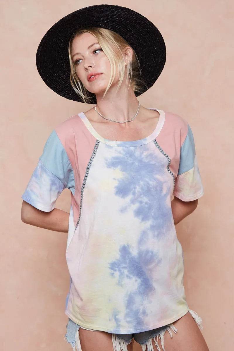 BiBi Tie Dye Printed Cotton Color Block T-Shirt - Shop Style & More | Fresh Looks, Everyday Deals & Free Shipping