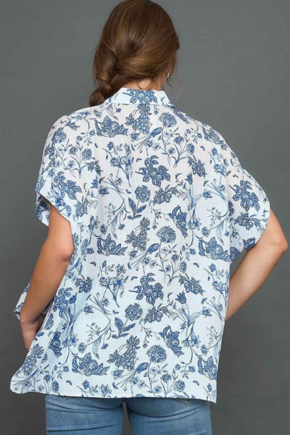Umgee Full Size Two Tone Floral Print Top Plus Size - Shop Style & More | Fresh Looks, Everyday Deals & Free Shipping