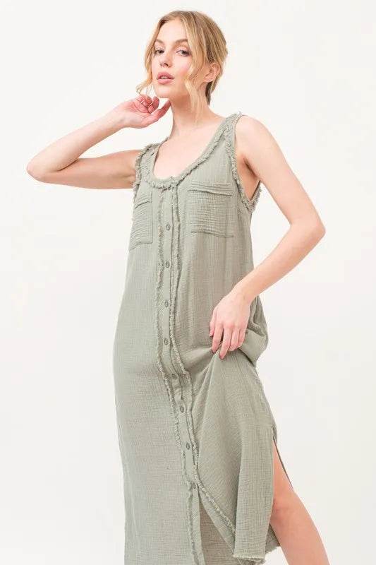 And The Why Washed Gauzed Patch Pocket Tank Midi Dress - Shop Style & More | Fresh Looks, Everyday Deals & Free Shipping
