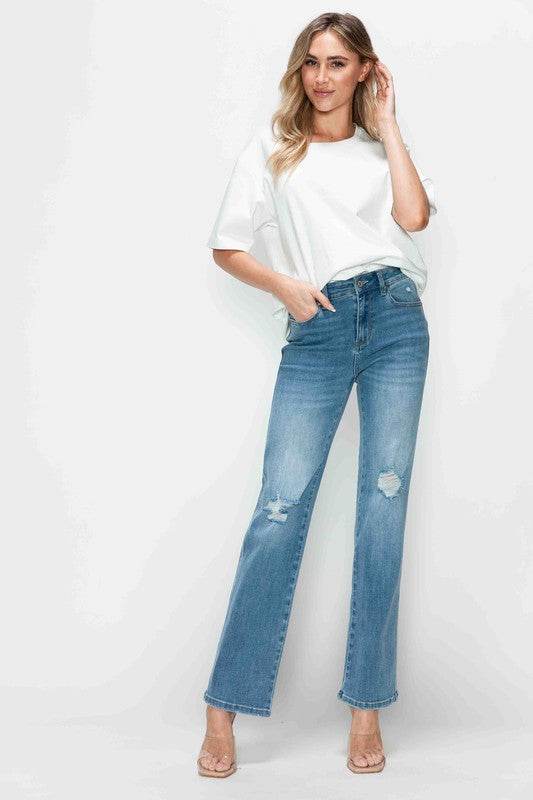 bytos Full Size Distressed High Rise Straight Jeans - Shop Style & More | Fresh Looks, Everyday Deals & Free Shipping