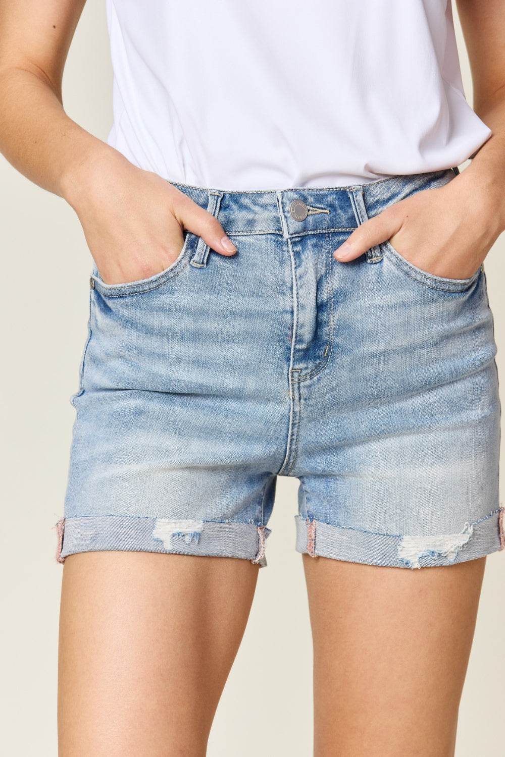 Judy Blue Full Size High Waist Rolled Denim Shorts - Shop Style & More | Fresh Looks, Everyday Deals & Free Shipping