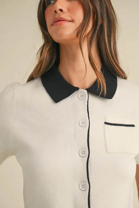 MABLE Button Down Contrast Collared Knit Cardigan - Shop Style & More | Fresh Looks, Everyday Deals & Free Shipping
