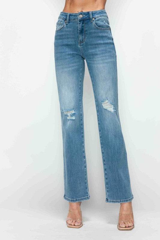 bytos Full Size Distressed High Rise Straight Jeans - Shop Style & More | Fresh Looks, Everyday Deals & Free Shipping