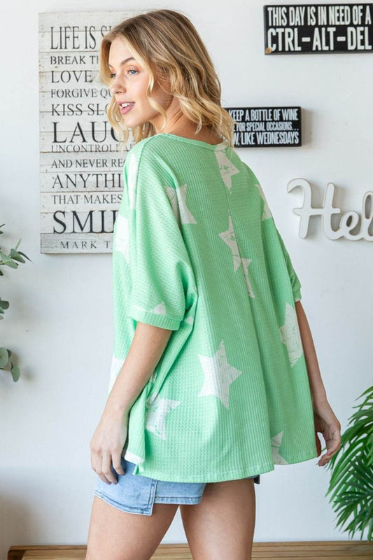 HOPELY Star Pattern Oversized Waffle T-Shirt - Shop Style & More | Fresh Looks, Everyday Deals & Free Shipping