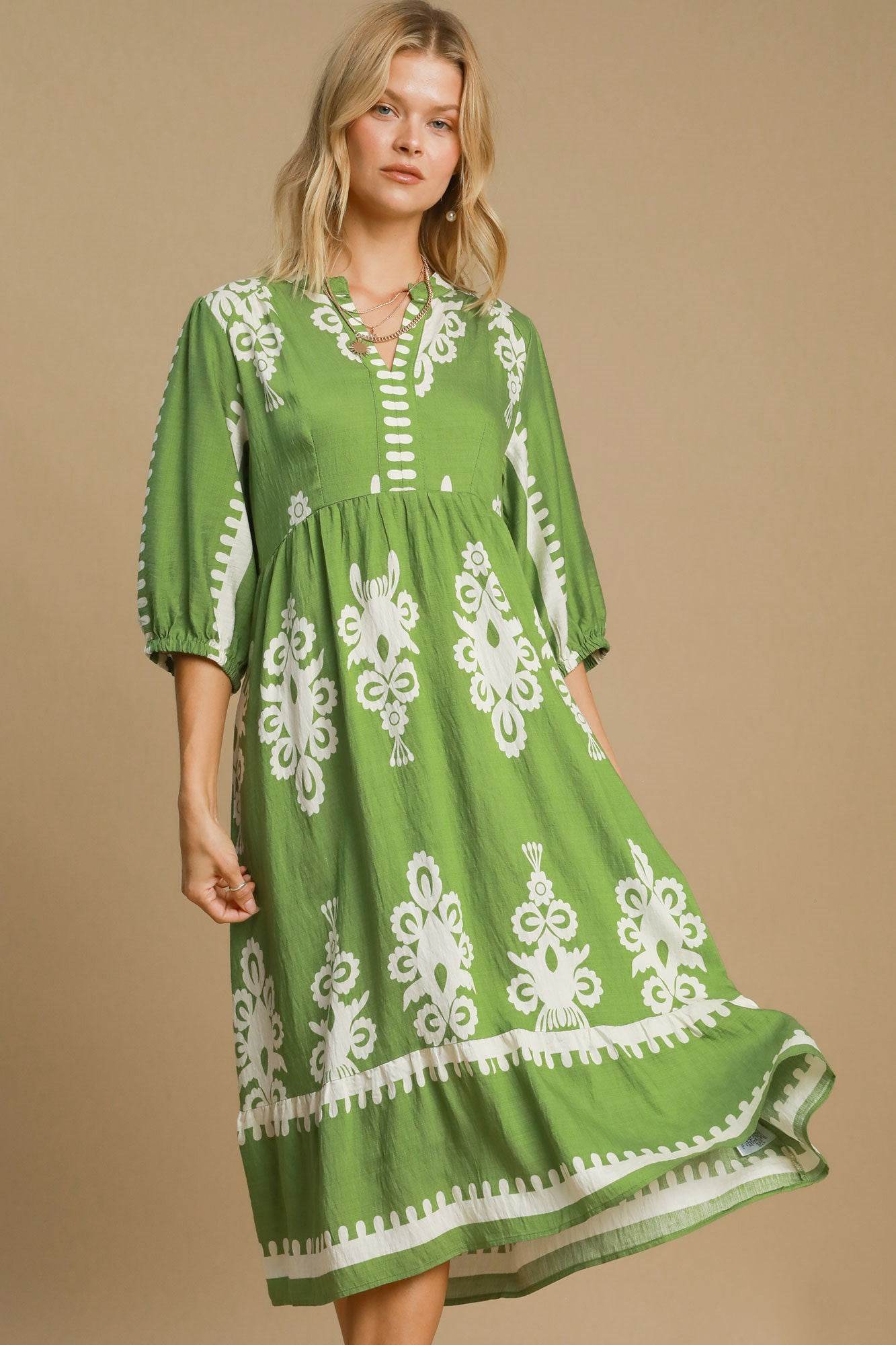 Umgee Printed Notched Midi Dress - Shop Style & More | Fresh Looks, Everyday Deals & Free Shipping