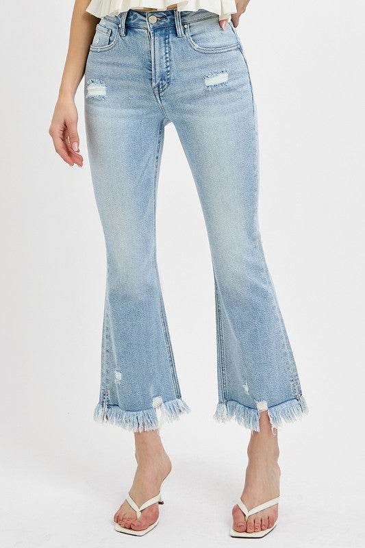 RISEN Full Size Raw Hem Distressed Cropped Flare Jeans Plus Size - Shop Style & More | Fresh Looks, Everyday Deals & Free Shipping