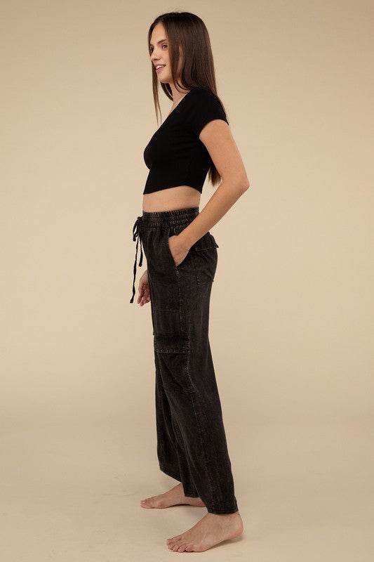 Washed Linen Elastic Band Waist Cargo Pants - Shop Style & More | Fresh Looks, Everyday Deals & Free Shipping