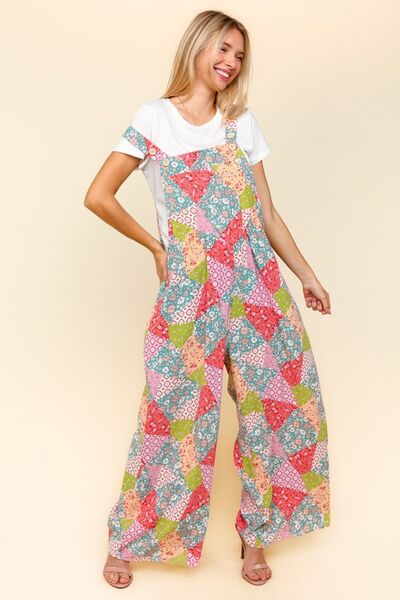 Haptics Wide Leg Overalls with Pockets - Full Size Printed Design and Side Pockets Jumpsuits