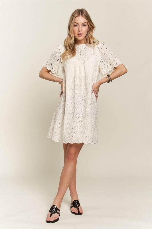 ADORA Ruffled Eyelet Round Neck Dress - Shop Style & More | Fresh Looks, Everyday Deals & Free Shipping