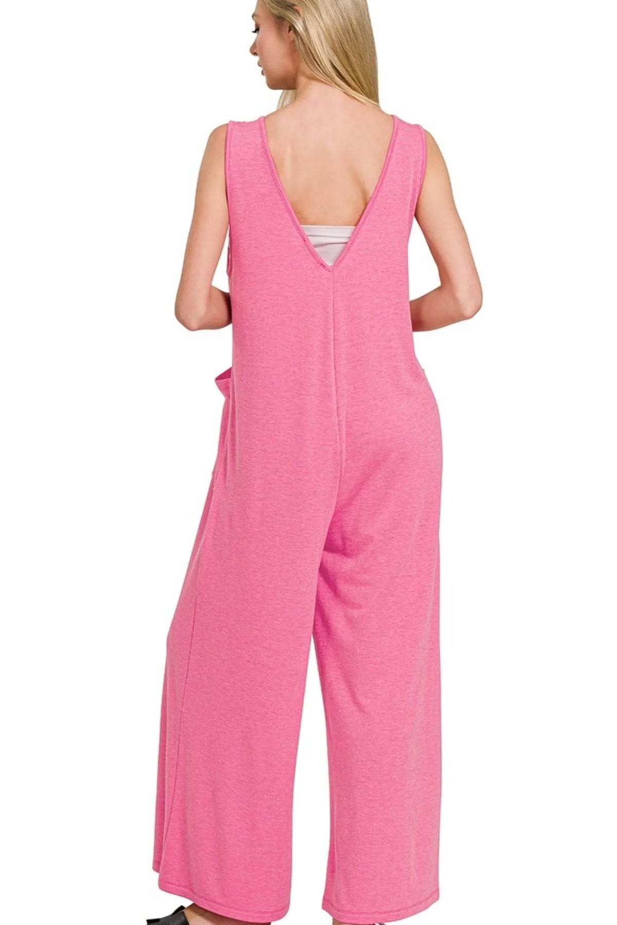 Zenana French Terry Deep V Neck Jumpsuits - Shop Style & More | Fresh Looks, Everyday Deals & Free Shipping