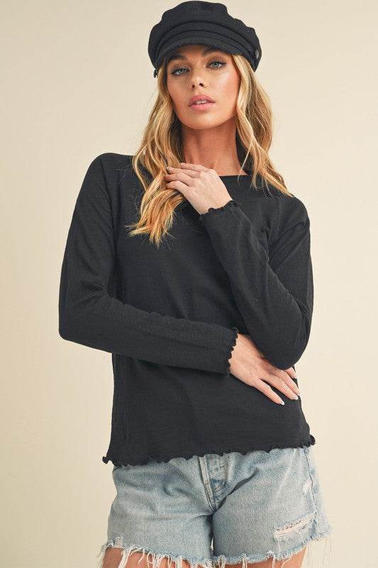 Aemi + Co Lettuce Hemline Round Neck Raglan Sleeve T-Shirt - Shop Style & More | Fresh Looks, Everyday Deals & Free Shipping