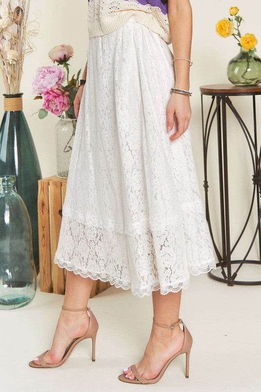 ADORA Elastic Waist Lace Midi Skirt - Shop Style & More | Fresh Looks, Everyday Deals & Free Shipping