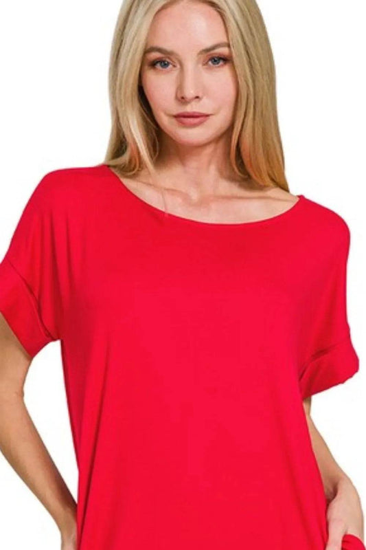 Zenana Rolled Short Sleeve Round Neck Dress - Shop Style & More | Fresh Looks, Everyday Deals & Free Shipping