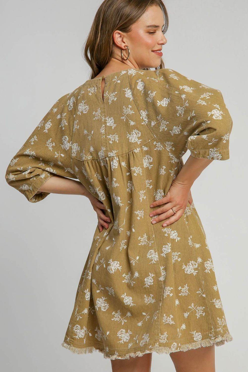 Umgee Raw Hem Floral Print Round Neck Denim Dress - Shop Style & More | Fresh Looks, Everyday Deals & Free Shipping