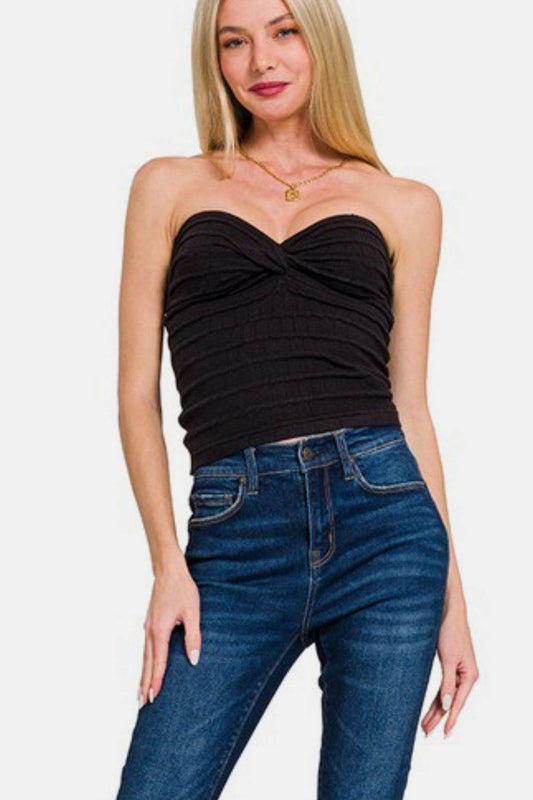 Zenana Ruched Twisted Sweetheart Neck Top - Shop Style & More | Fresh Looks, Everyday Deals & Free Shipping