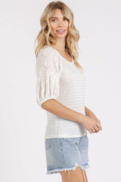 Mittoshop Mixed Media Textured Knit Popcorn Puff Sleeve Blouse - Shop Style & More | Fresh Looks, Everyday Deals & Free Shipping