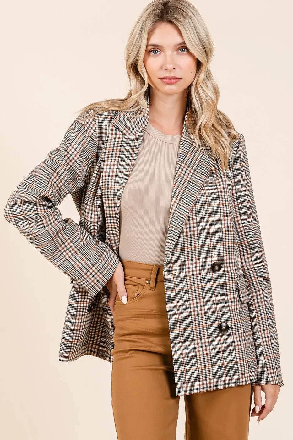 Mittoshop Plaid Double Breasted Relaxed Fit Blazer - Shop Style & More | Fresh Looks, Everyday Deals & Free Shipping
